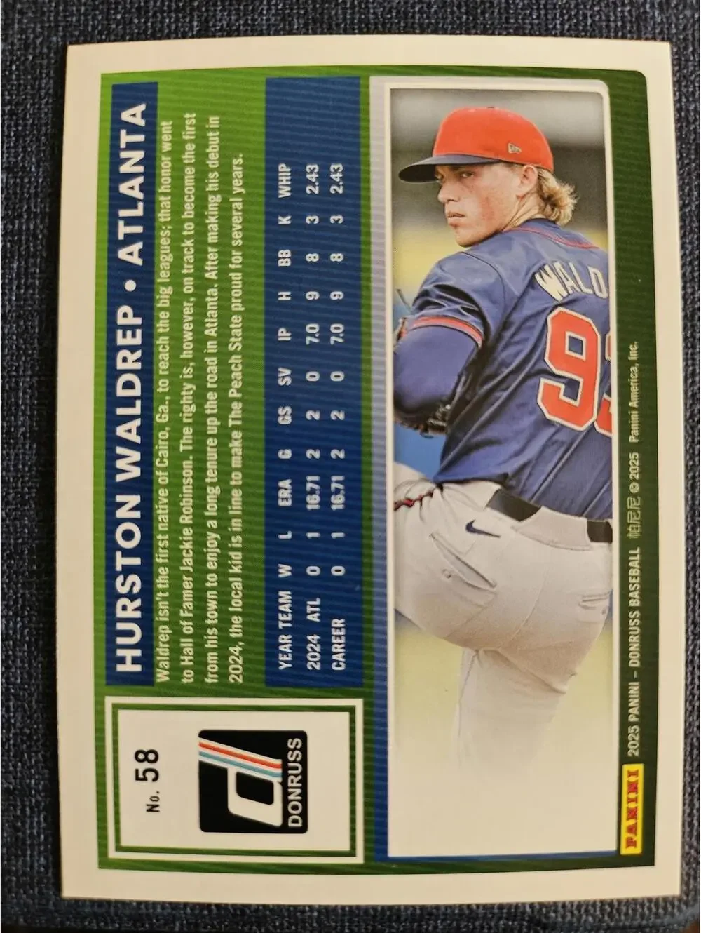 Hurston Waldrep - 2025 Panini Donruss baseball - #58 - Braves - RAW Mint